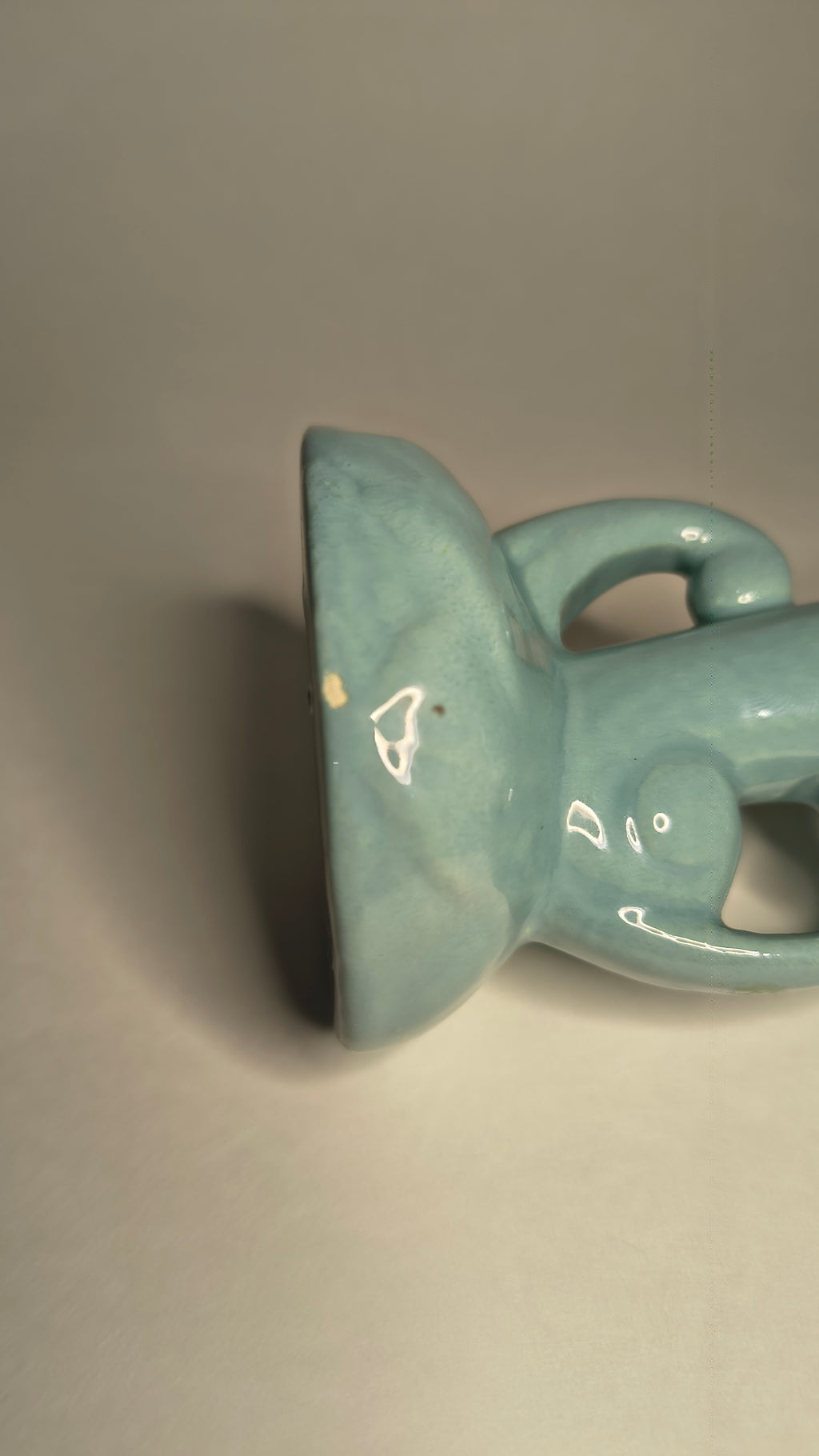 Mid Century Vintage Teal Blue Pottery Bud Vase Ribbed Flute Scroll Handle