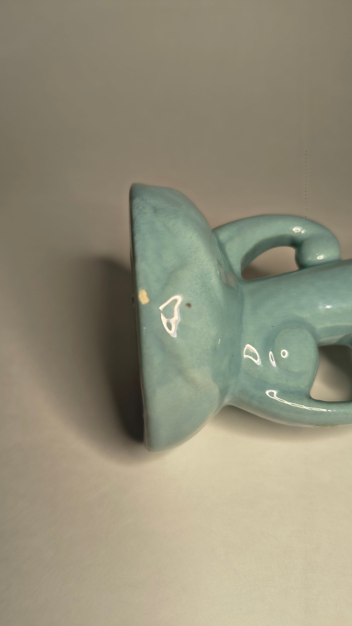 Mid Century Vintage Teal Blue Pottery Bud Vase Ribbed Flute Scroll Handle
