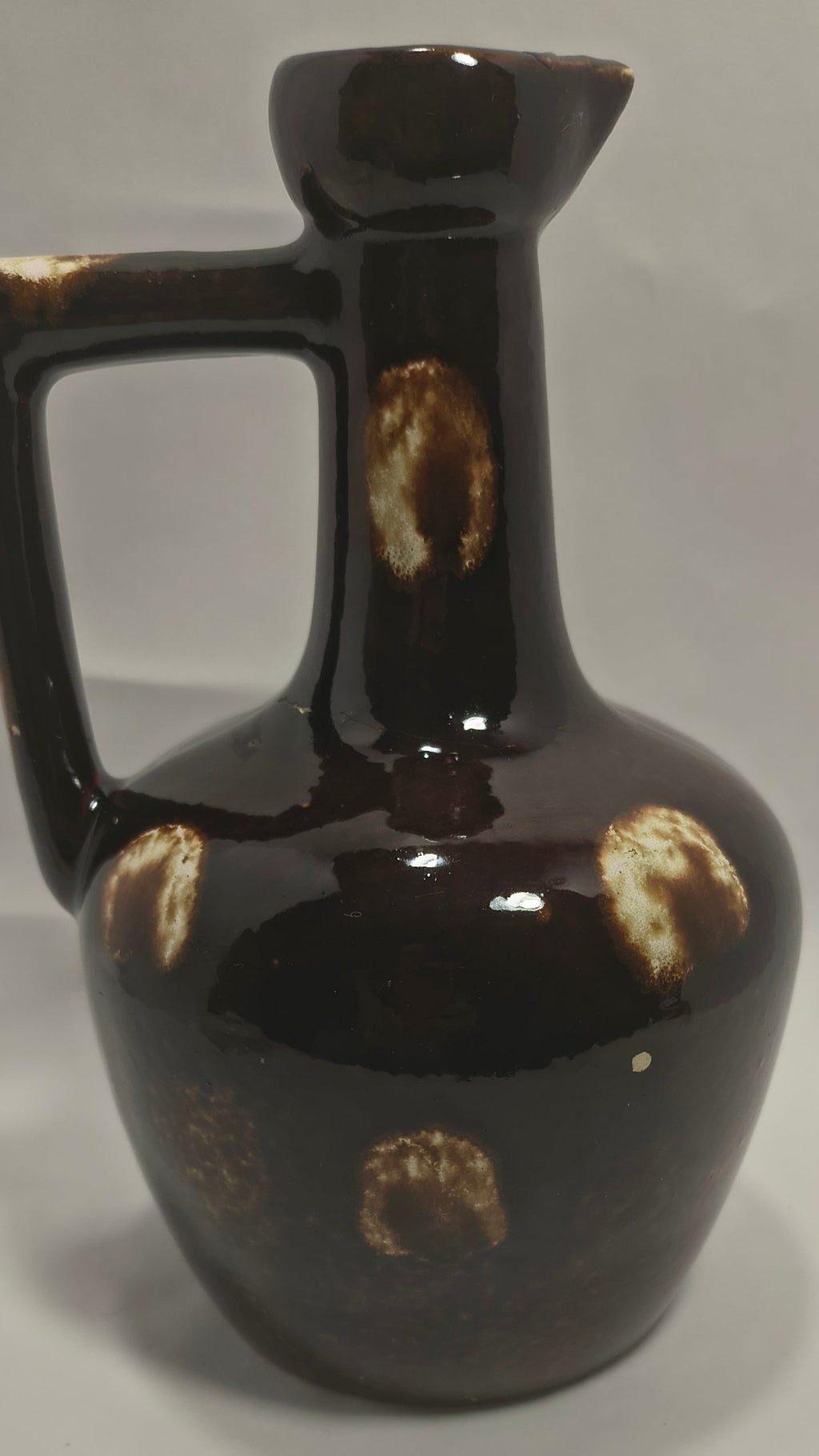 Vintage Sekout Israel Pottery Pitcher Jug R-108 Mid Century Brown Spot Glaze Vase