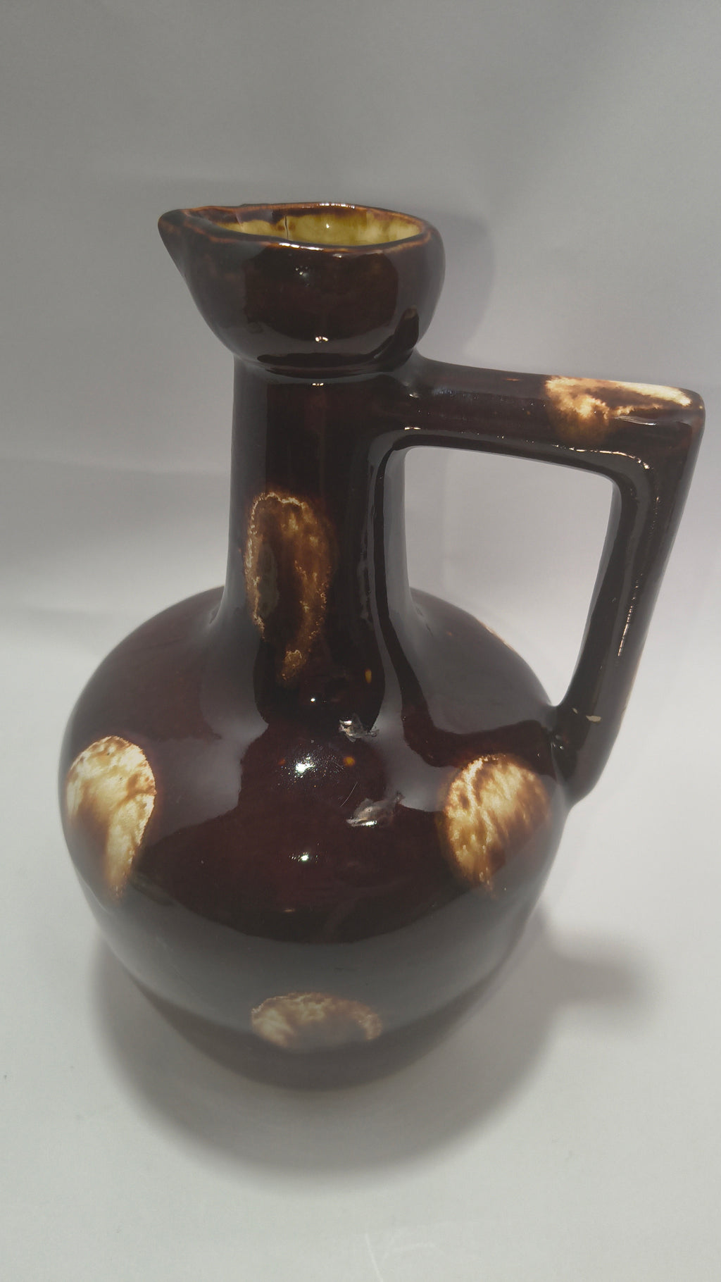 Vintage Sekout Israel Pottery Pitcher Jug R-108 Mid Century Brown Spot Glaze Vase