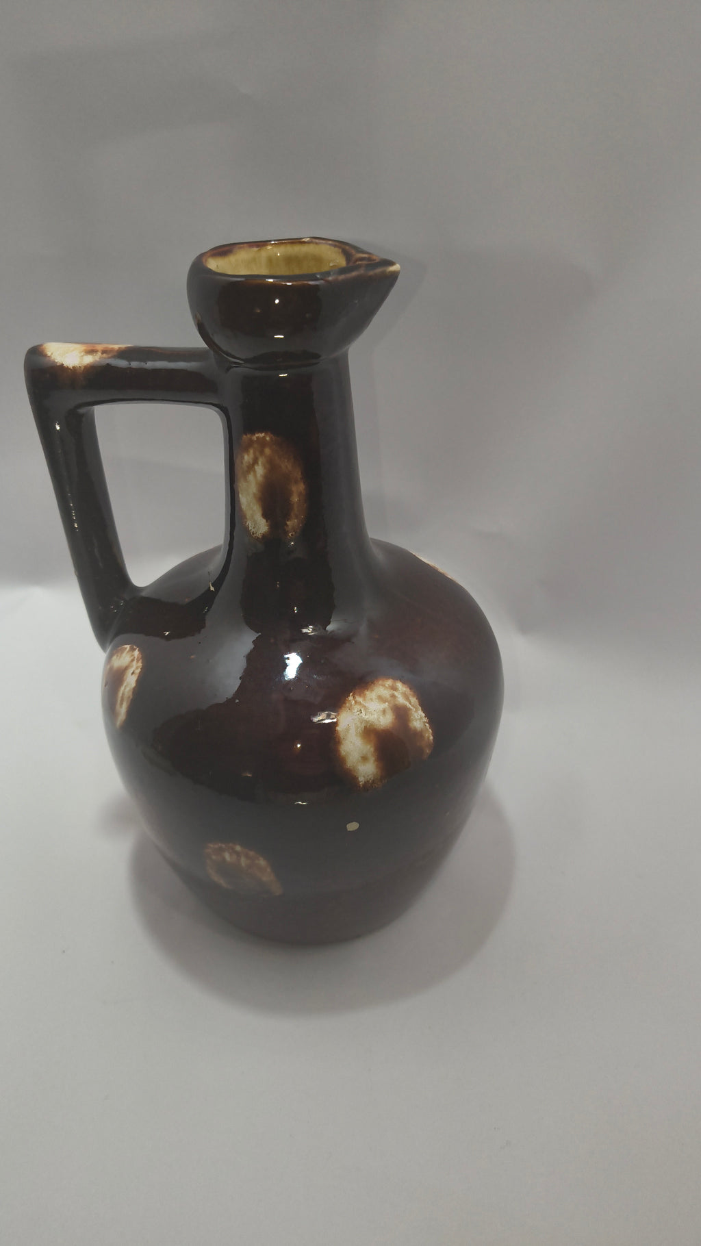 Vintage Sekout Israel Pottery Pitcher Jug R-108 Mid Century Brown Spot Glaze Vase