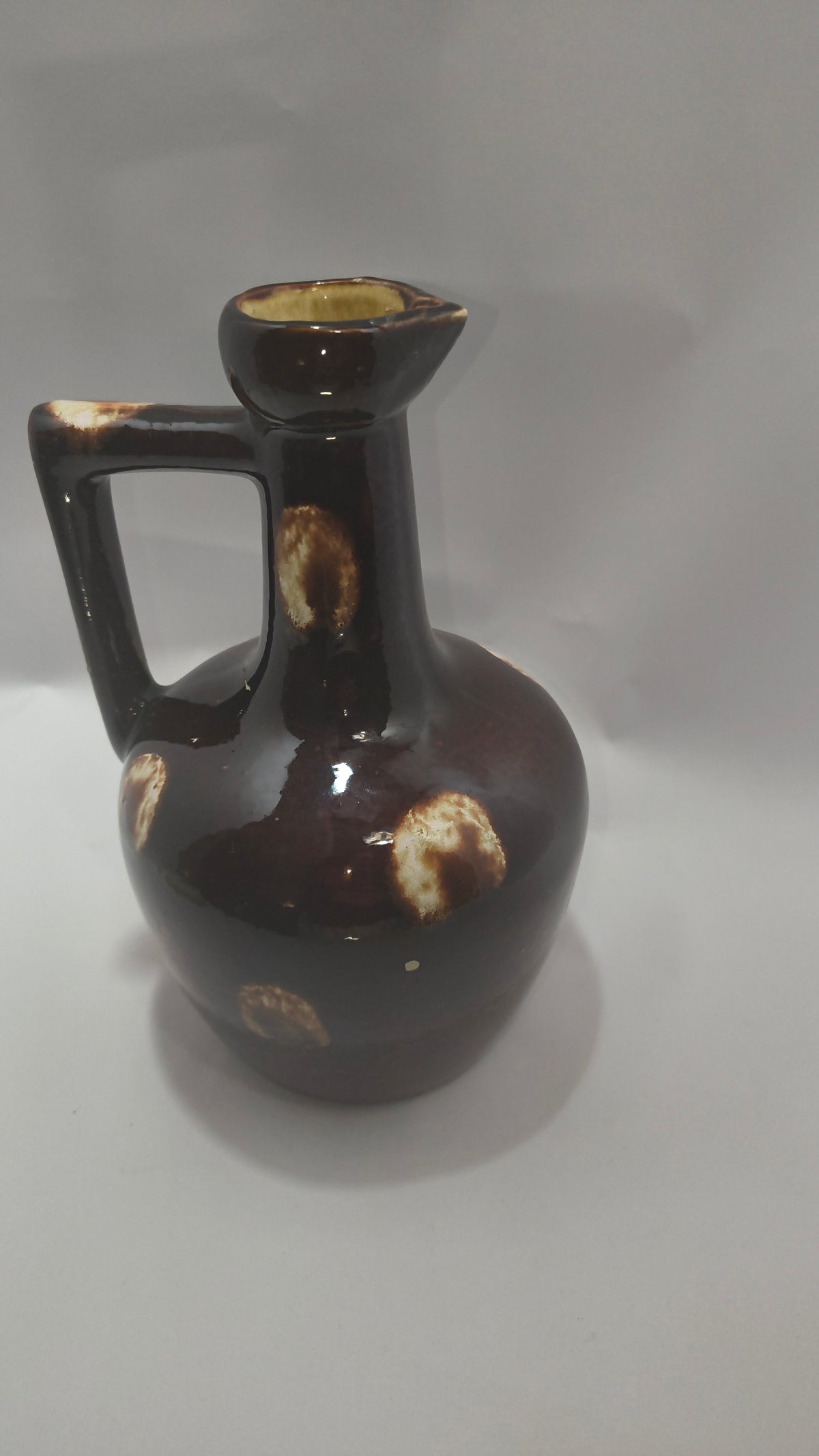Vintage Sekout Israel Pottery Pitcher Jug R-108 Mid Century Brown Spot Glaze Vase