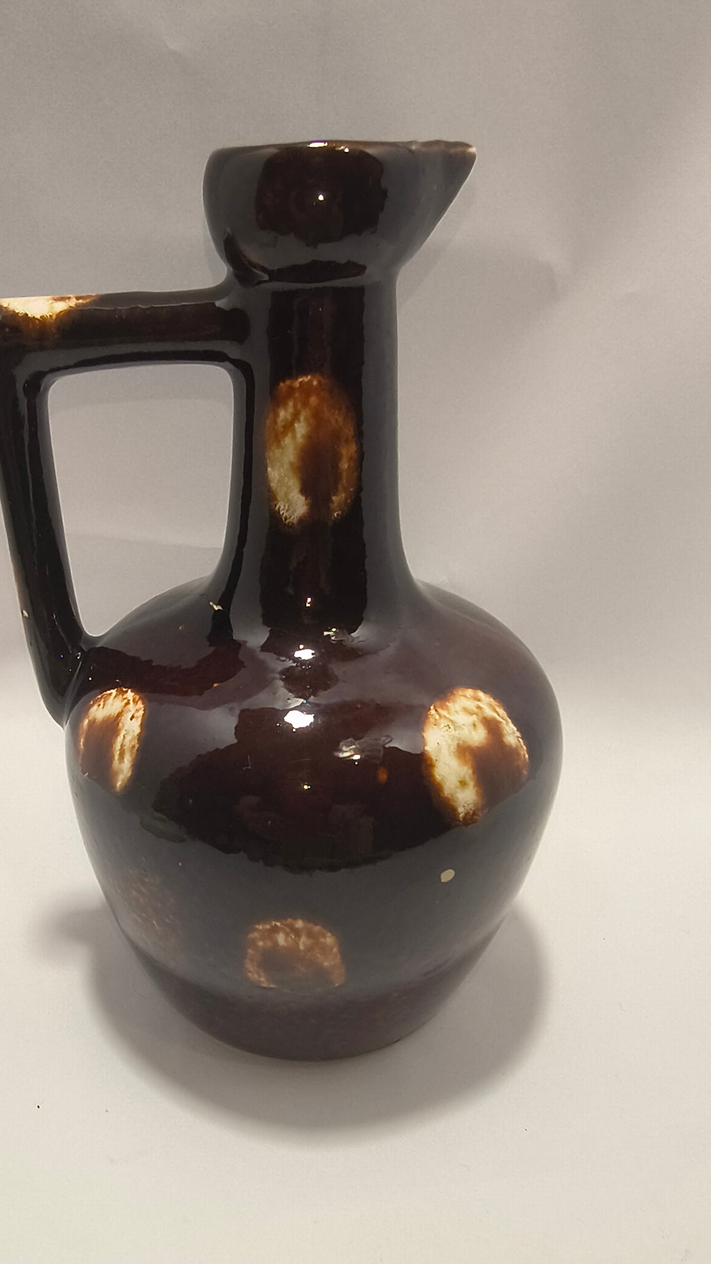Vintage Sekout Israel Pottery Pitcher Jug R-108 Mid Century Brown Spot Glaze Vase
