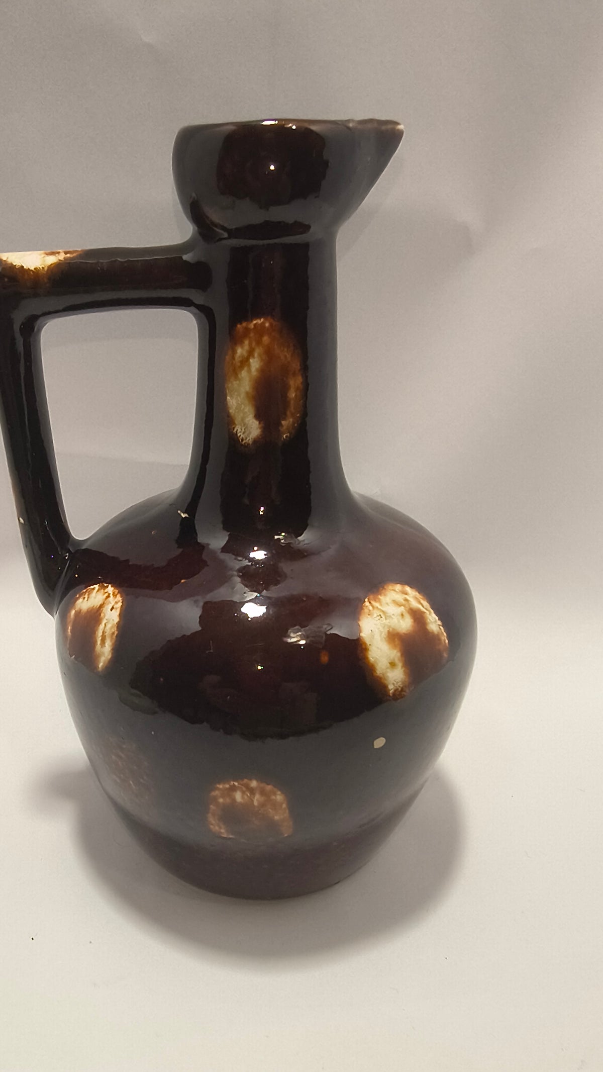 Vintage Sekout Israel Pottery Pitcher Jug R-108 Mid Century Brown Spot Glaze Vase