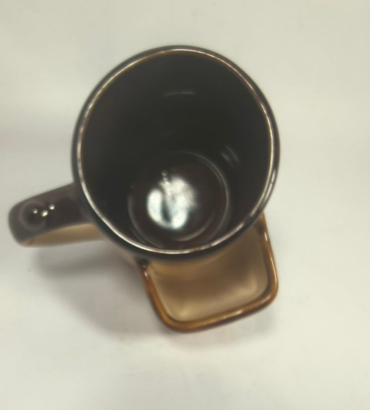 Vintage "Home Sweet Home" Stoneware Coffee Mug | Rustic Brown Glaze Pottery Cup with Blue Floral Stencil | Thumb Rest Handle
