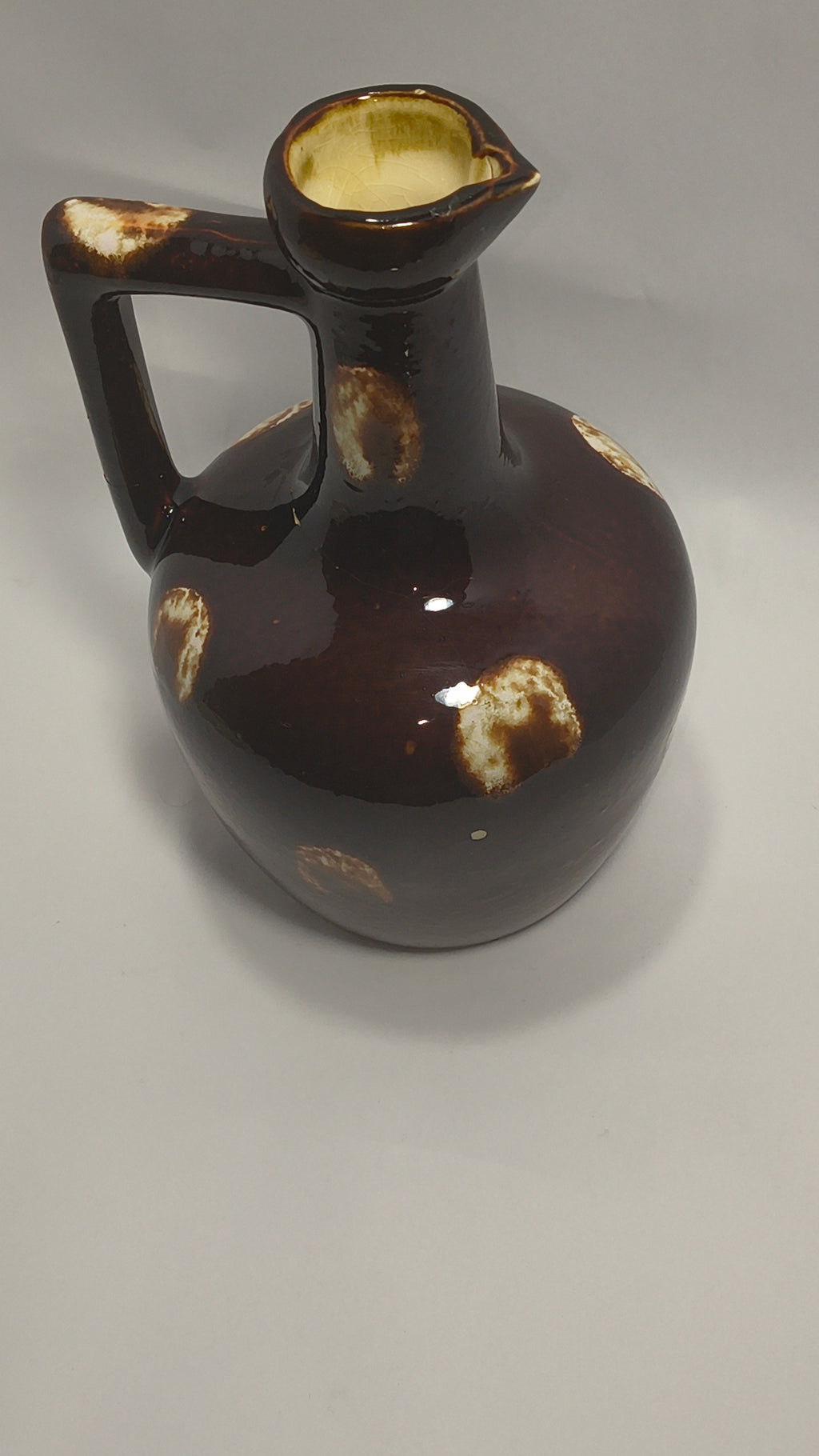 Vintage Sekout Israel Pottery Pitcher Jug R-108 Mid Century Brown Spot Glaze Vase