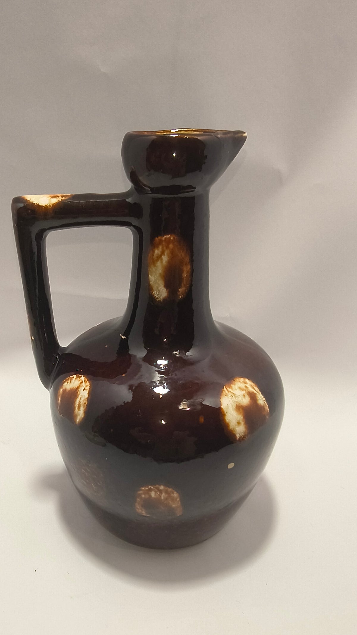 Vintage Sekout Israel Pottery Pitcher Jug R-108 Mid Century Brown Spot Glaze Vase