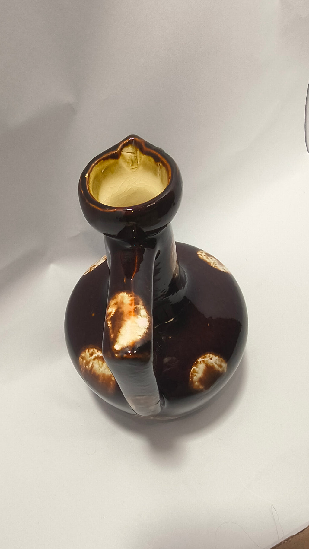 Vintage Sekout Israel Pottery Pitcher Jug R-108 Mid Century Brown Spot Glaze Vase
